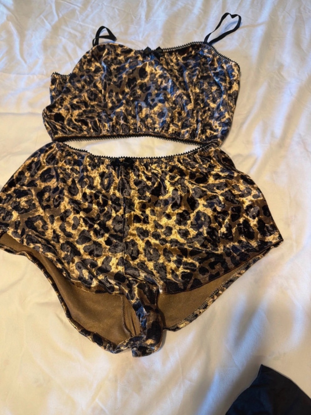 Leopard Print Satin Cami & Short Set - Gold/Black